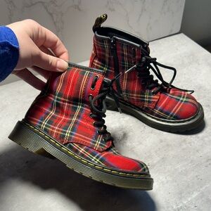 Dr. Martens Red Plaid Kids Boots